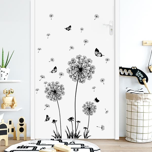Dandelion Flowers Wall Decals Black (90x30 cm) I Butterfly Plan