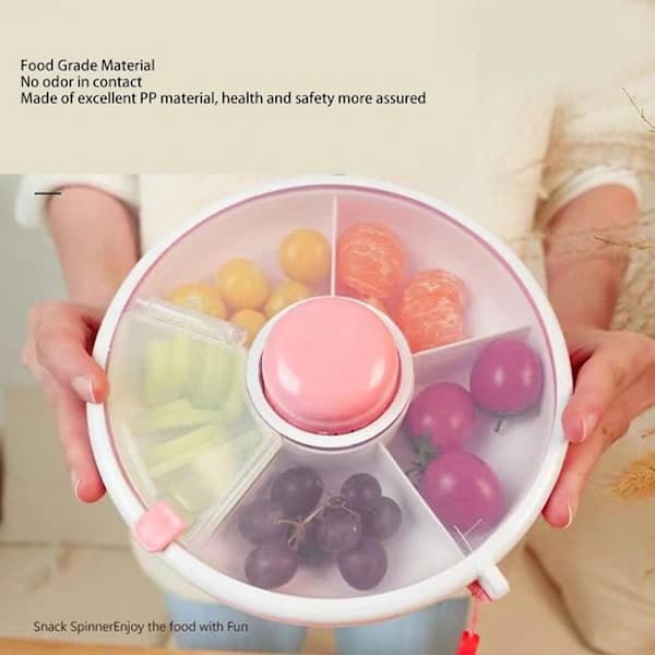 Snack Spinner Gjenbrukbar Roterende Snackbeholder med 5 Rom og Håndleddsrem for Barnereiser, Rosa