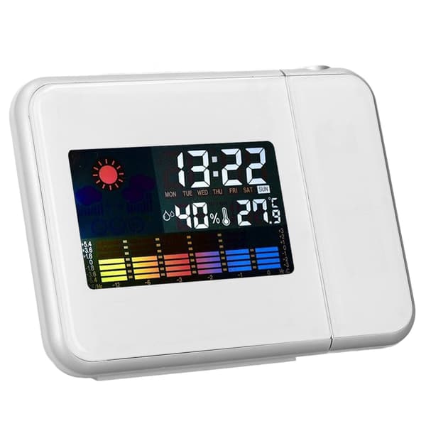 Weather Station Clock Temperature Humidity LCD Color Display LED Backlight Snooze Function Projection Alarm Clock White Without Wiring