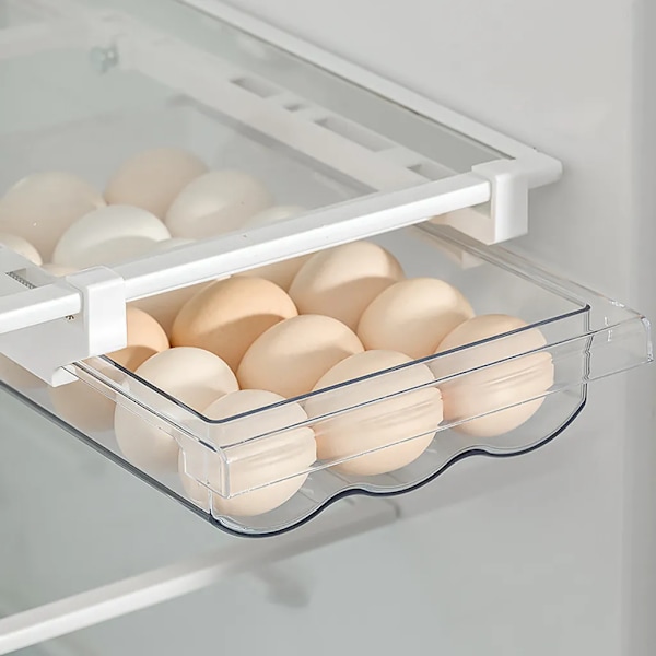 Refrigerator Storage Box, Egg Holder with Handle, Egg Storage Container, Transparent Plastic Egg Box, Pull-out Egg Tray