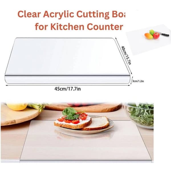 Transparent Acrylic Cutting Board with Lip for Countertop for Fruit, Compatible for Kitchen Use