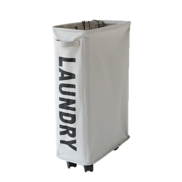 Foldable Laundry Basket Oxford Fabric Easy to Install Storage Basket with Mesh and Wheels Light Grey