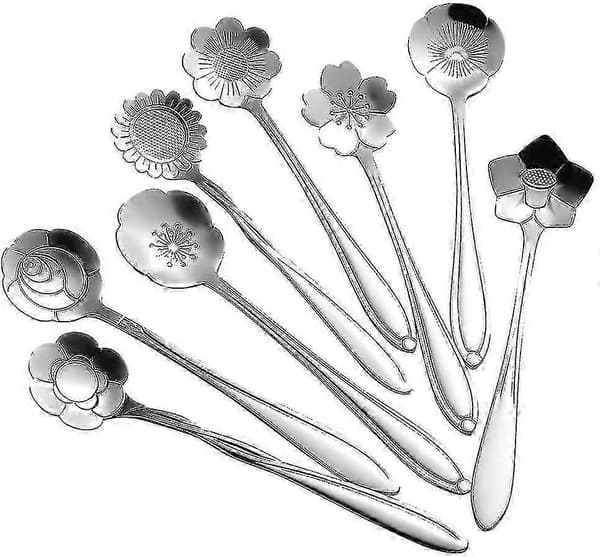 8 stk blomsterskjeer, gjenbrukbare teskjeer i rustfritt stål