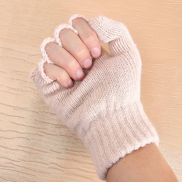Vintervarme strikkede vanter til kvinder med aftagelig tommelfinger (beige)