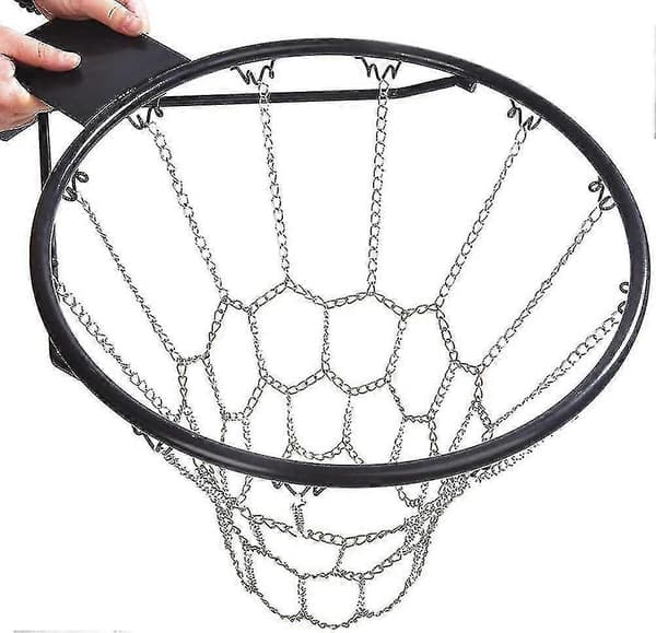 Basketboldnet i metalkæde, erstatning til udendørs indendørs standardring 12 kroge jernkæde basketboldnet