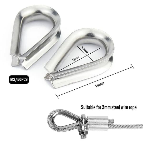 50 stykker M2 wirelås af 304 rustfrit stål wireklemme til 2mm wire