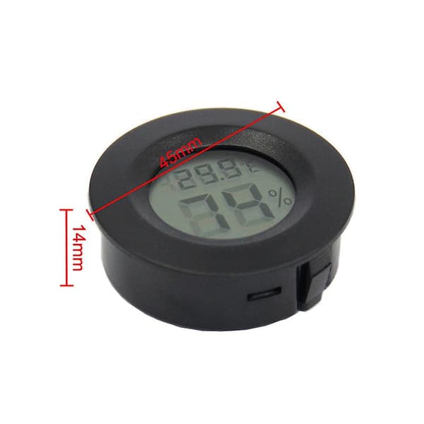 Mini 4,5 cm sort digitalt termometer hygrometer, LCD-display, indendørs udendørs bærbar rund