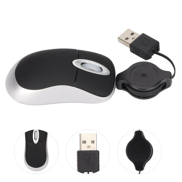 Mini Mouse Fashionable Glossy Surface 68cm Retractable Cord Plug and Play Portable Wide Compatibility Laptop Mouse