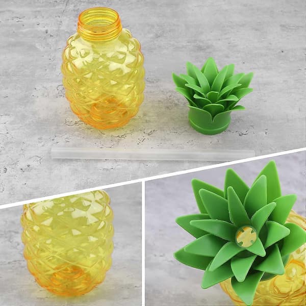 Pineapple Mugs, 2 Pcs Hawaiian Reusable Pineapple Cocktail Mugs with Straw and Removable Lid, Clear Pineapple Drinking Cups