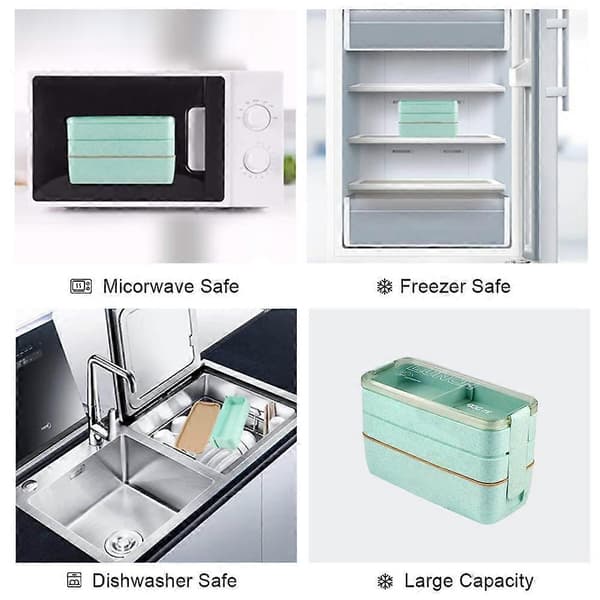 2025 Suitable Bento Box Lunch Box, 3-in-1 Compartment Container, Leak-Proof Eco-Friendly Stackable Bento Lunch Box for Meal Prep