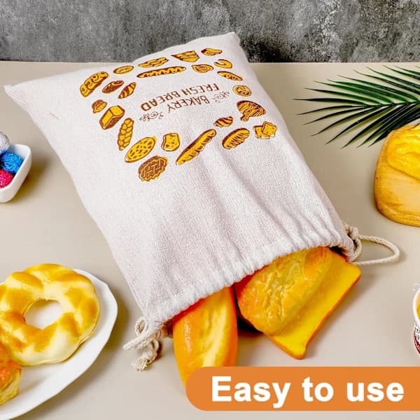 2-pack brödpåsar för hembakat bröd, 38cm x 31cm återanvändbara brödpåsar med foder och dragskostängning för förvaring av surdegsbröd