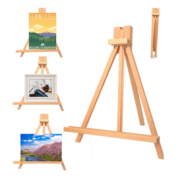 Lite bordstaffeli i bøk for skrivebord, bryllupsfotovisning, dekorasjon, kunsttilbehør