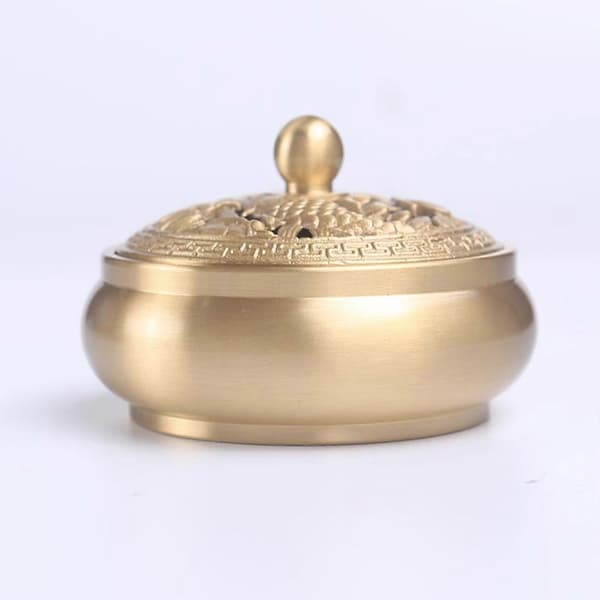 Incense Burner with Lid, Engraved, Electroplated, Decorative Double Fish Pattern, Incense Holder, Home Decor