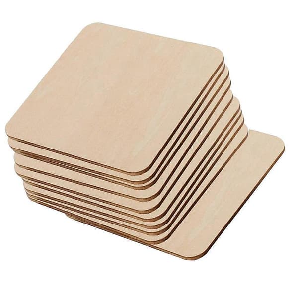 10 kpl/setti Käsittelemättömät puulevyt Pyrografia-aihiot 6,4 * 6,4 cm