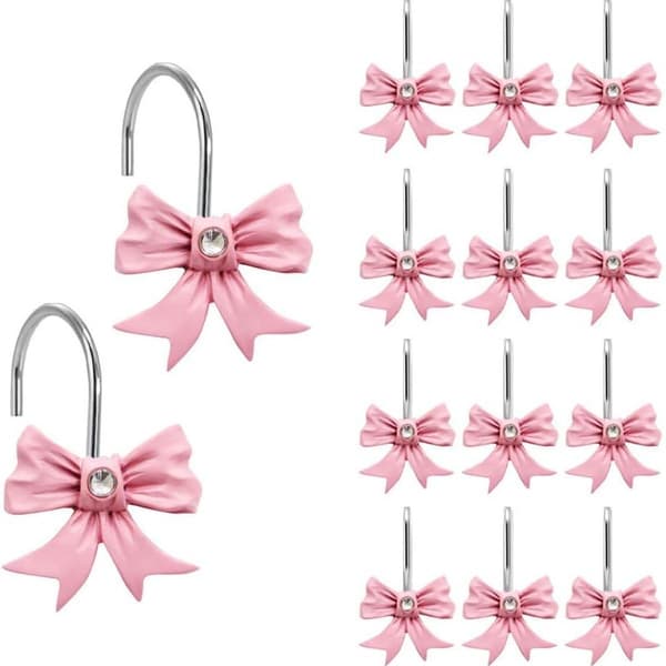 12 st dekorativa duschdraperikrokar rosa hartsbåge