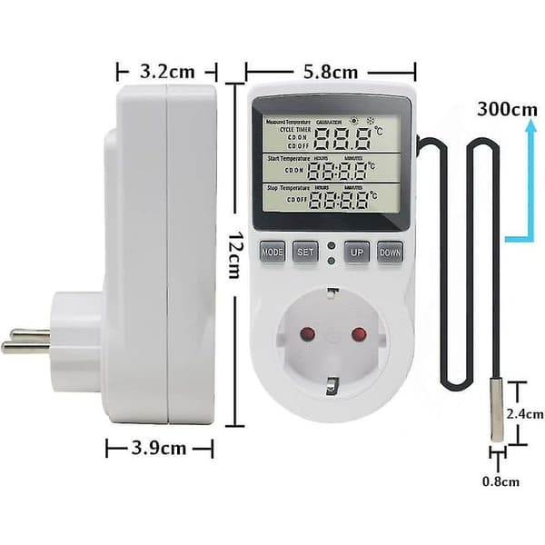 Ketotek 230 V Temperaturregulatoruttak med sensor Digital termostatuttak med timeruttak Termostat Tidsbryter for drivhus akvarium