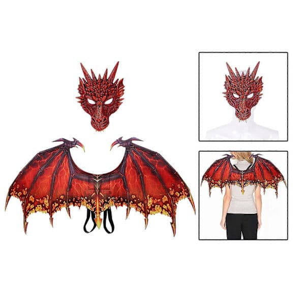 Drakvinge Kostym, Sött Dinosauriesvans Mask Set Vuxna Cosplay Kostym för Röd