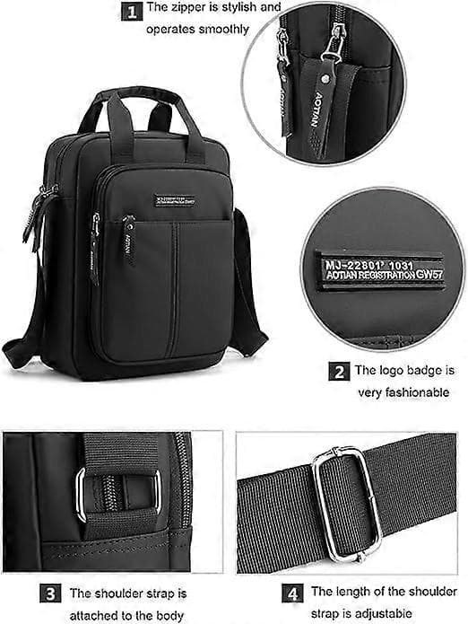 Nylon Messenger Taske til Mænd Vandtæt Sort Crossbody-taske til Arbejde Rejser Skole Sort