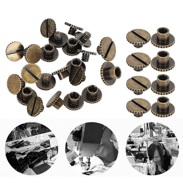 30 Set Book Rivets Knurled Flat Brass Leather Binding Button Nail 9.5x6mm Screw 4mm (Bronze)