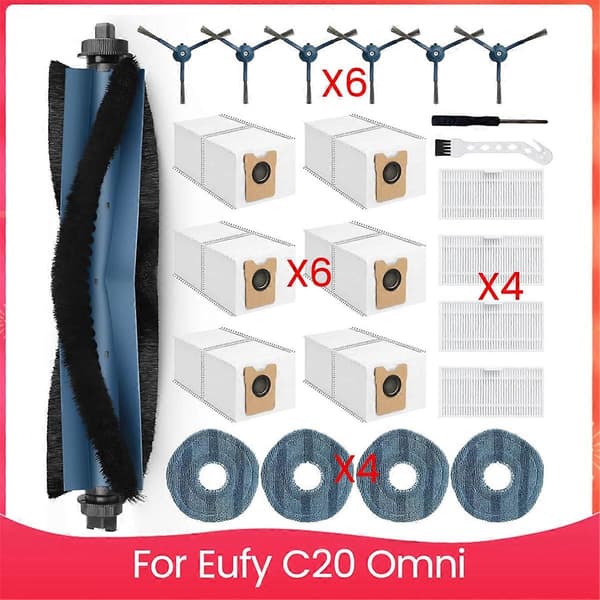 Reservedeler til Eufy C20 Omni Robotstøvsuger, sett med hovedbørste, sidebørste, Hepa-filter, moppeklut og støvpose