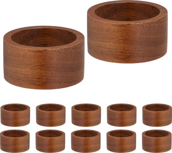 H&made Runde Servietringe Træ - Sæt med 12 - 2,5 x 5 cm - Servietring i træ