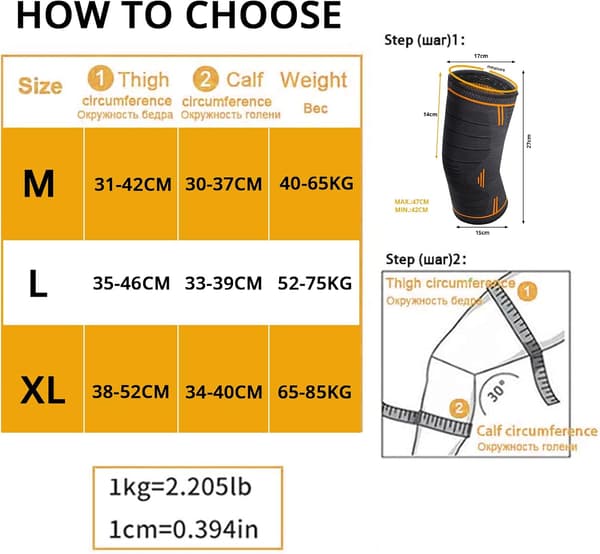 Orange Sports Knee Pads, 2 Pack Adjustable Elastic Knee Braces, Pa
