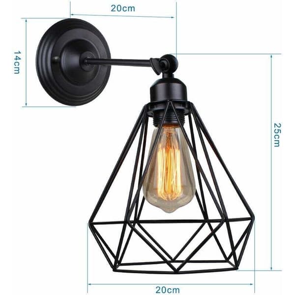 Cham Modern Industrial Diamond Cage Wall Lamp Adjustable Angle Iron Metal Light E27 Black (Bulb Not Included)