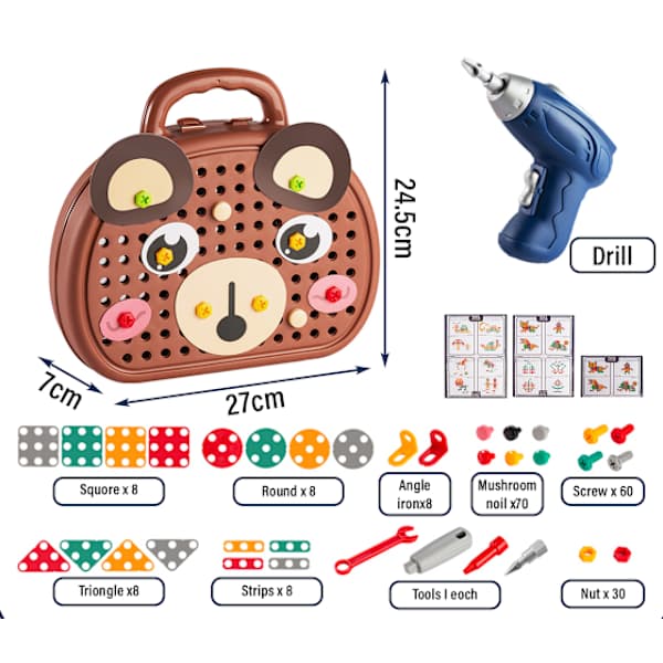 Toy Toolbox, 3D Puzzle Mosaic Toolbox Kids Game, Creative Toolbox for Kids Ages 3-12