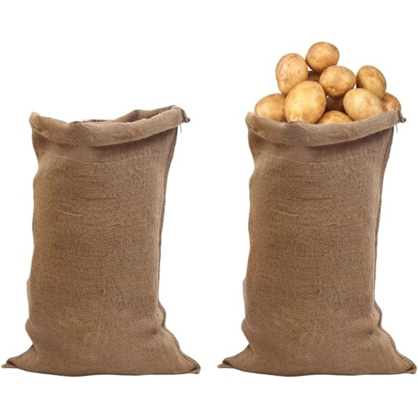 Jutesekker for oppbevaring av grønnsaker og poteter, store sekker av jutevev, 2 stk (60 × 90 cm)