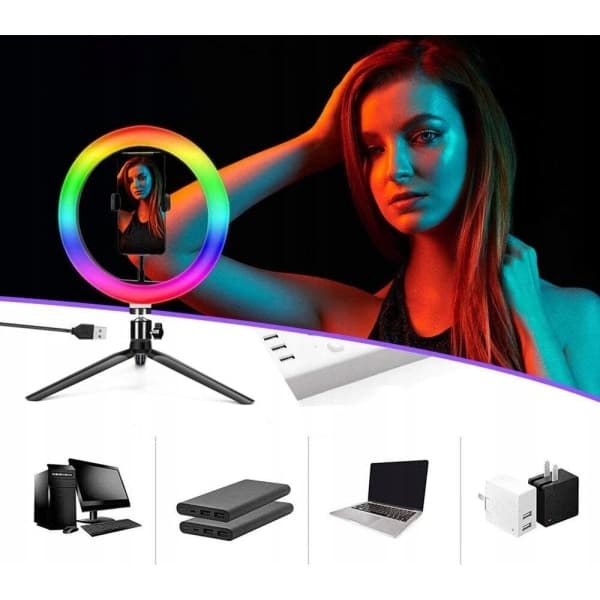 1 stk. RGB selfie-lys 8 tommer, med to stativer