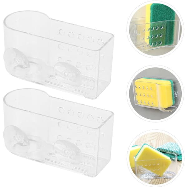 2-pack Kitchen Rack with Sponge Holder, Wall-Mounted Storage Organizer