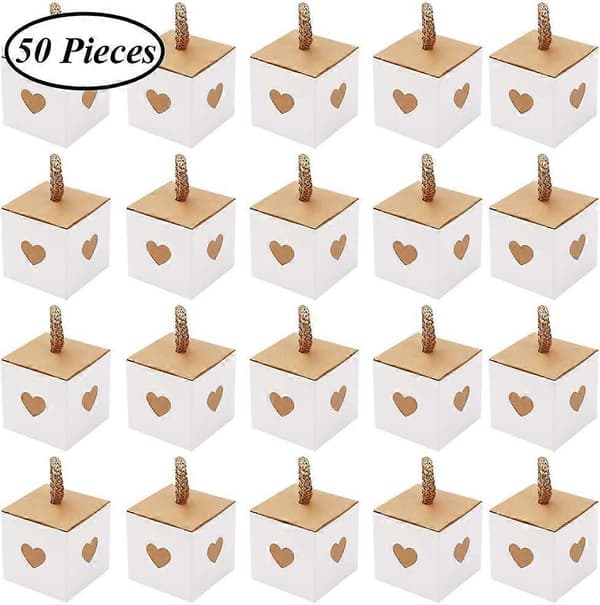 50-pack Kraftpapper Godisbox, Presentbox i Papper, Hjärtformade Presentaskar, 5,5 x 5,5 x 5,5 cm Vikbar Presentbox i Kraftpapper
