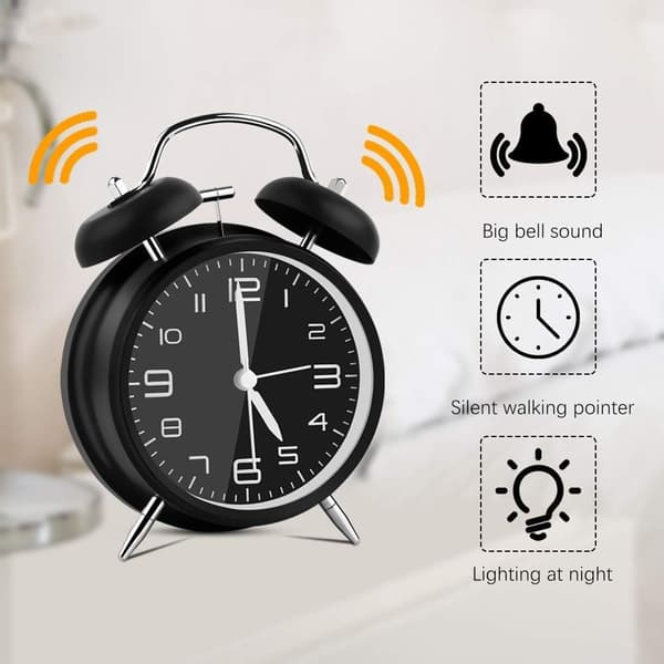 Dubbelklocka Retro Väckarklocka, Analog Tyst Alarm Cl