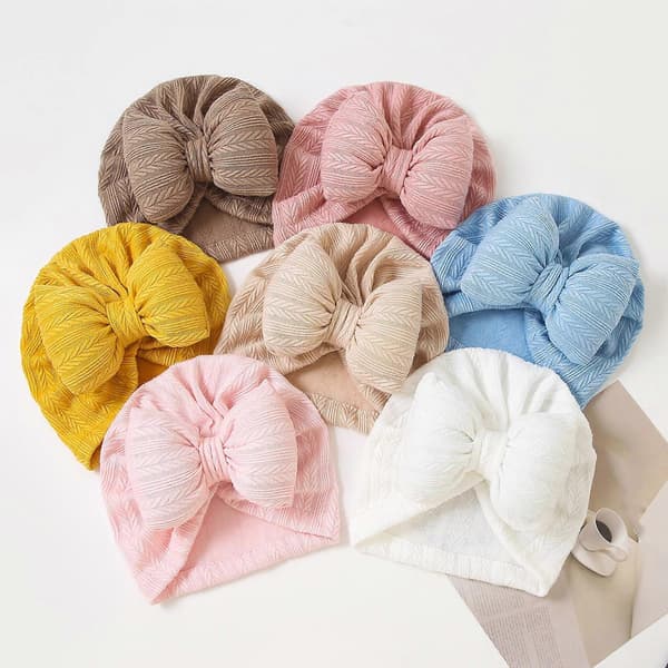 Trendy Jenter Hodeplagg Småbarn Elastiske Luer Baby Turbanhatt Sløyfe Pullover Hatter Ensfarget for Dusjfester Hvit White White