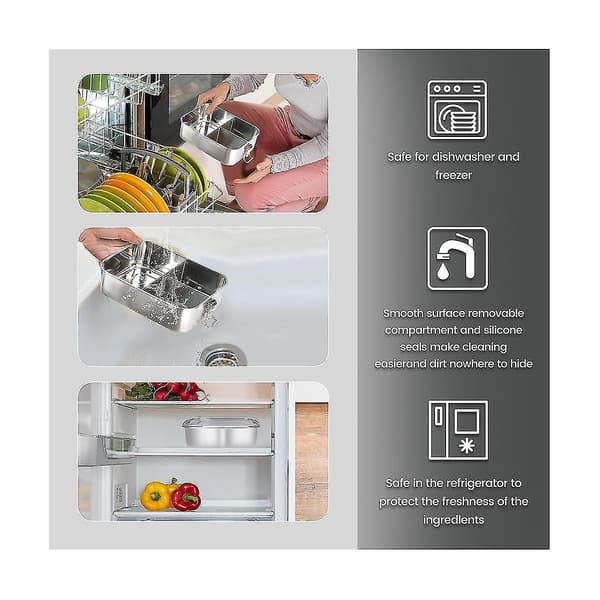 Stainless Steel Lunch Box, 1200 ml Lunch Box, Leak-Proof with Removable Divider, Lunch Boxes, Enviro Db Silver Silver