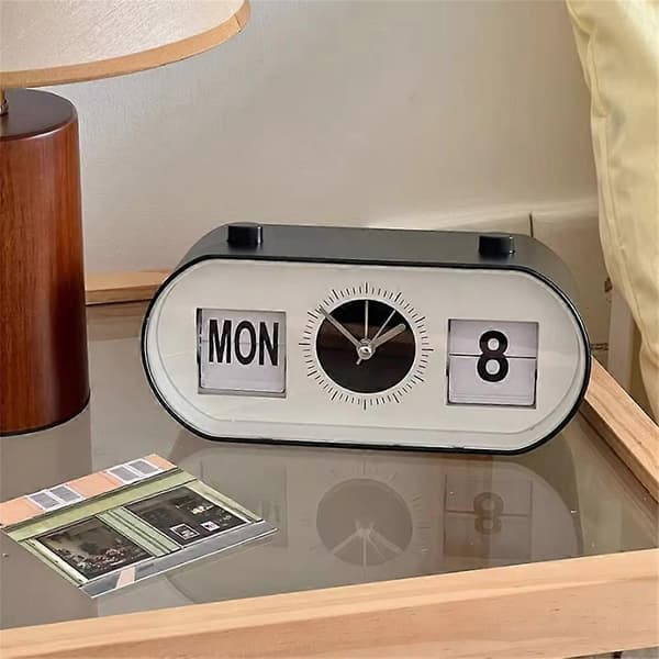 1 st Manuell Flip Clock Skrivbordsväckarklocka Kalenderklocka Heminredning