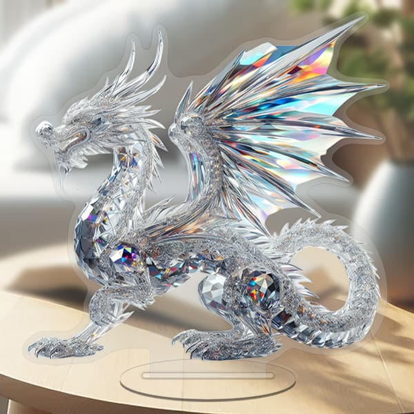 Kristalldrake 2D Akryl Ornament Kontor Heminredningsprydnad