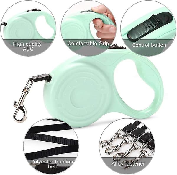 Automatic telescopic dog leash, telescopic pet leash, ergonomic handle, anti-chew nylon rope (green)