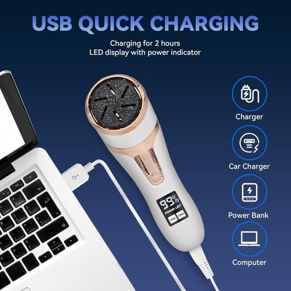 Electric Callus Remover with Vacuum System USB Rechargeable Waterproof White 10 Accessories