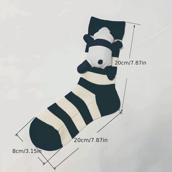 Søde 3D Panda Dukke Sokker - Japansk Anime Panda Stribet, Kun Håndvask Hvid White