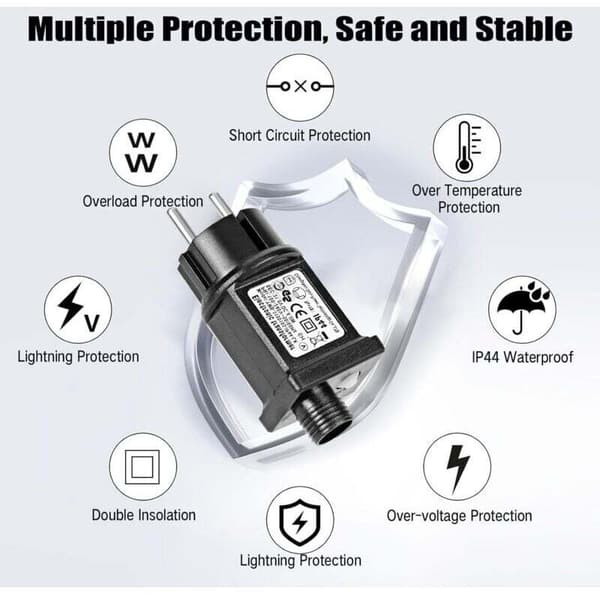 2-pack 31V 6W LED-strömadapter med 8 lägen, timer, minnesfunktion, IP44 för julbelysning, dekorationer