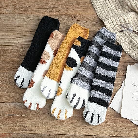 6 par plysstrømper til kvinder, vinter, fluffy og behagelige sokker, dametøfler (sort, gul, grå)