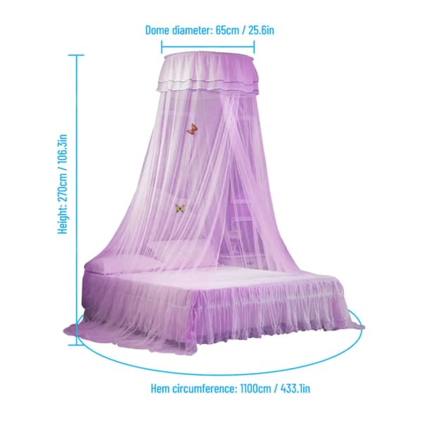 Universal Bed Canopy Dome Bedspread Mosquito Net Tulle Cot Nursery Princess Double Bed Easy to Install, Purple