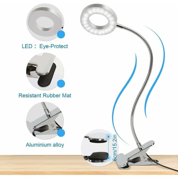 Flexible 7W 48 LED Clip Desk Lamp with 360° Rotation, 3 Light Modes, USB Powered for Study Work