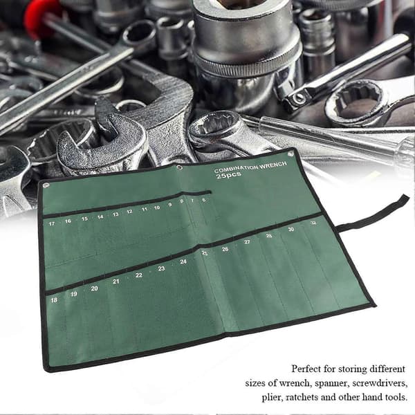 Canvas Roll Tool Storage Bag Organizer Wrench Plier Key Holder - 25 Pockets