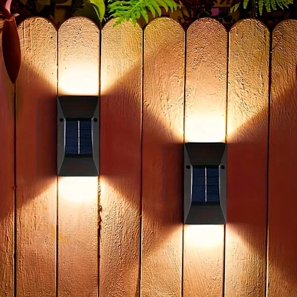 Solcellevæglamper Op og Ned LED Udendørs Facader Hegn Terrasse Garagelys 2-pak Sort IP65 185 185