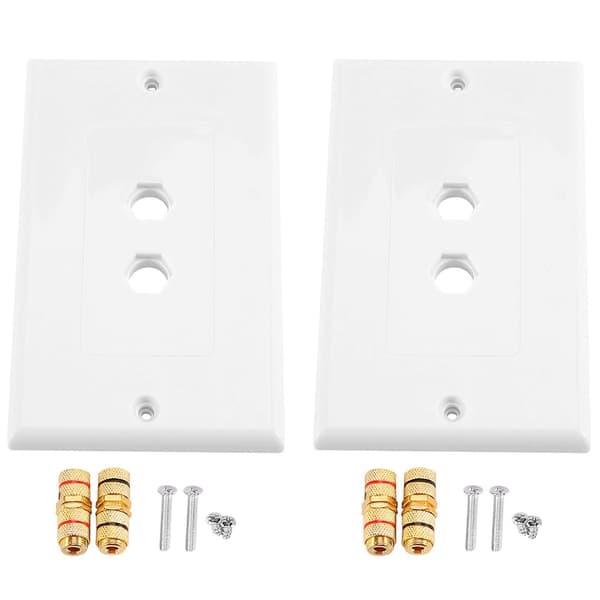 2-pack Enkel 1.0 Högtalarkabel Väggplatta (Bananplugg Väggplatta) för 1.0 Högtalare, Vit