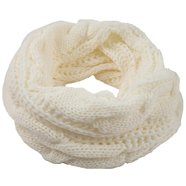 Kvinner Tykk Vinter Varm Kabel Infinity Sirkel Loop Krage Skjerf Hvit White