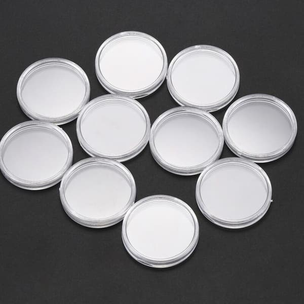 10 st runda transparenta plastmyntboxar 30 mm