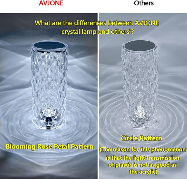 Crystal Table Lamp Rose Lamp with Touch Control, 3 Colors Changing